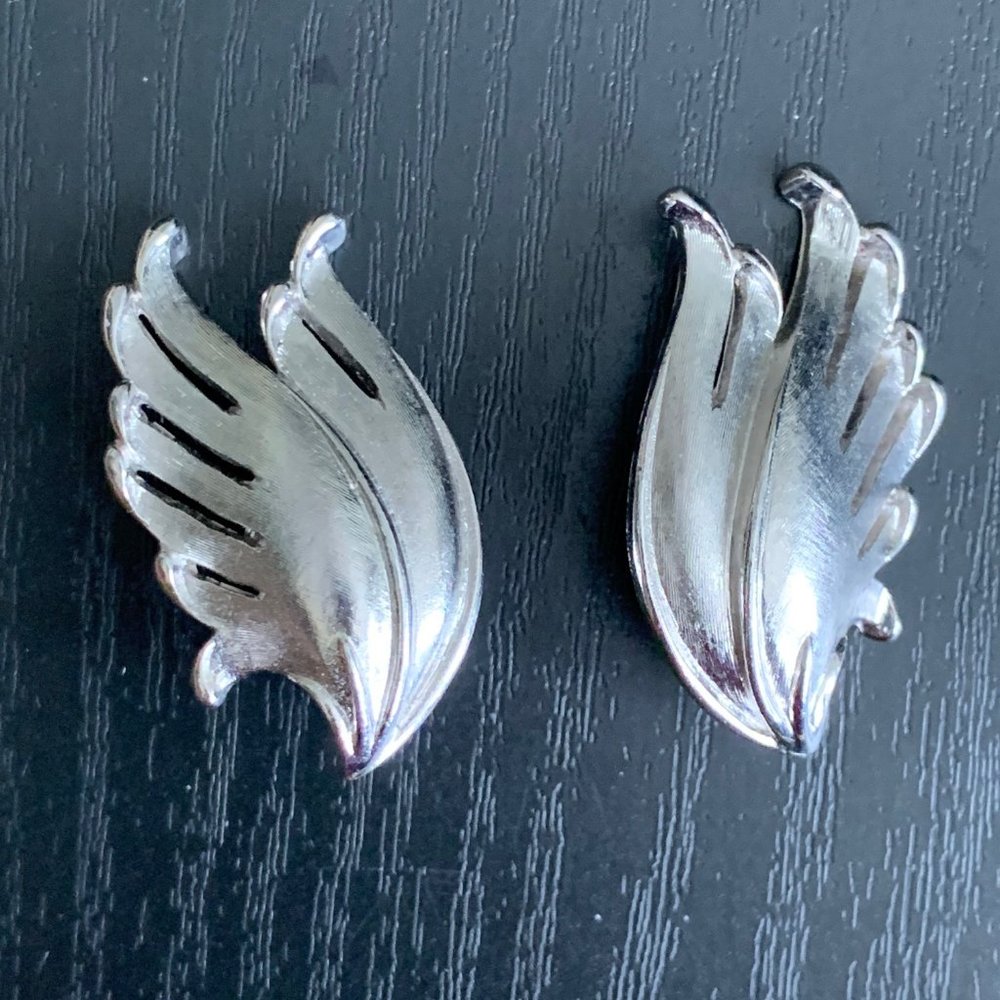 Trifari Silver Leaf Earrings
